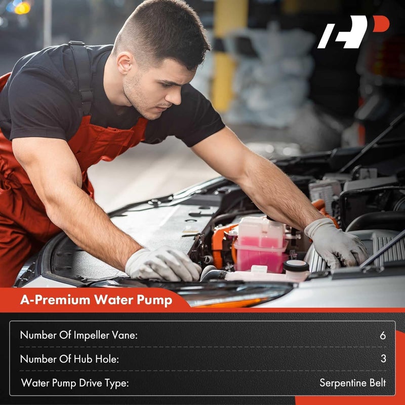 A-Premium Enginie Water Pump [4Cyl 2.5 2.3 2.0L DOHC] w/Seal Compatible with Ford, Lincoln, Mazda, Mercury - 2001-2020 - Escape, Explorer, Focus, MKZ, MKT, 6, 5, 3, Tribute, Mariner, Milan and More - Image 2